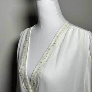 Belle Nuit White‎ Beaded Lace Sheer Long Robe NWT Bridal Romantic Honeymoon M